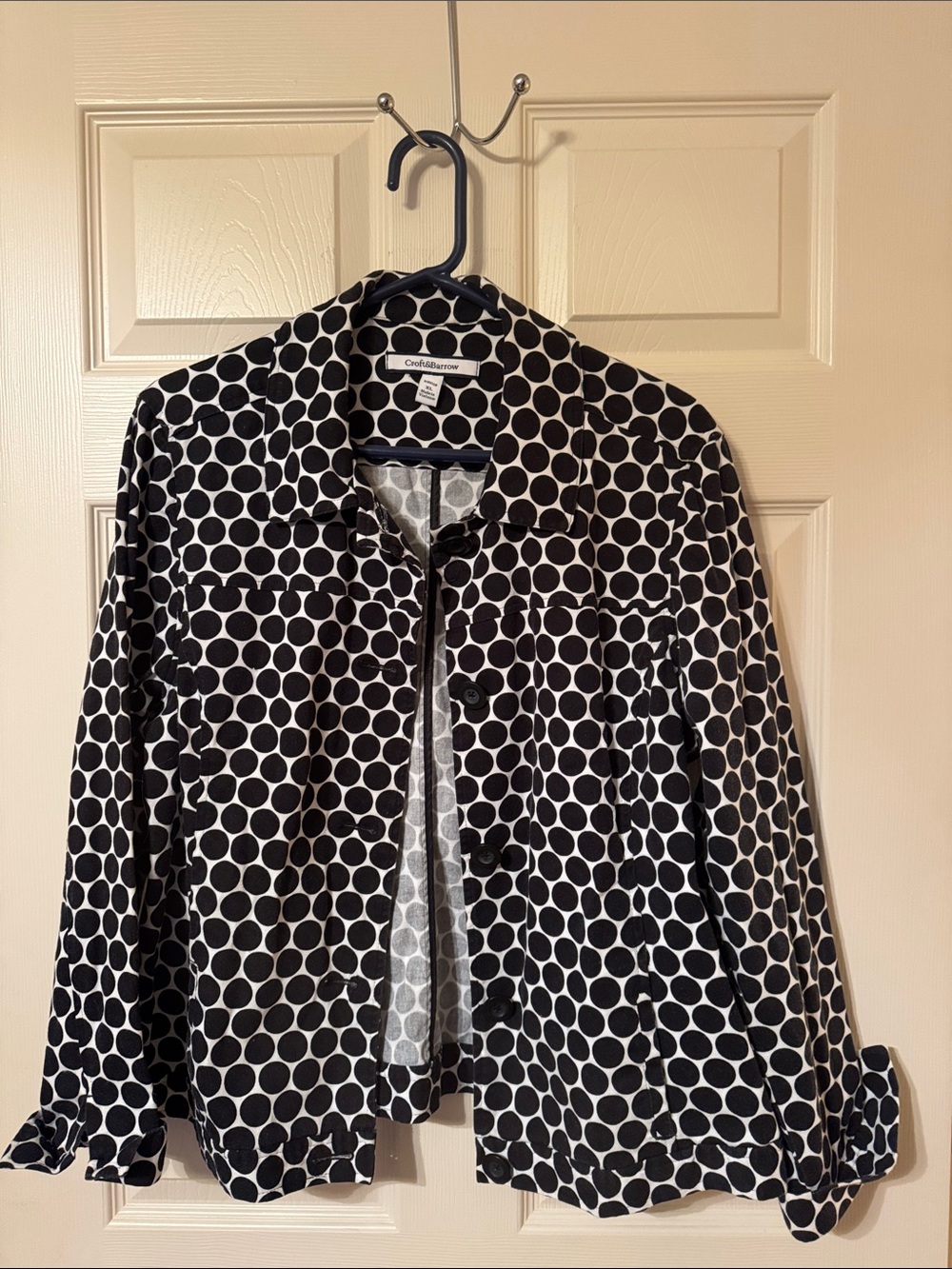 croft & barrow Black and White Polka Dot Button-Front Jacket